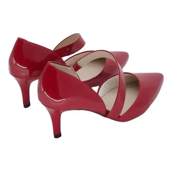 LifeStride Suki Pointed Cross-Strap Pumps Red Patent US 8M EU 38.5 - Picture 3 of 6